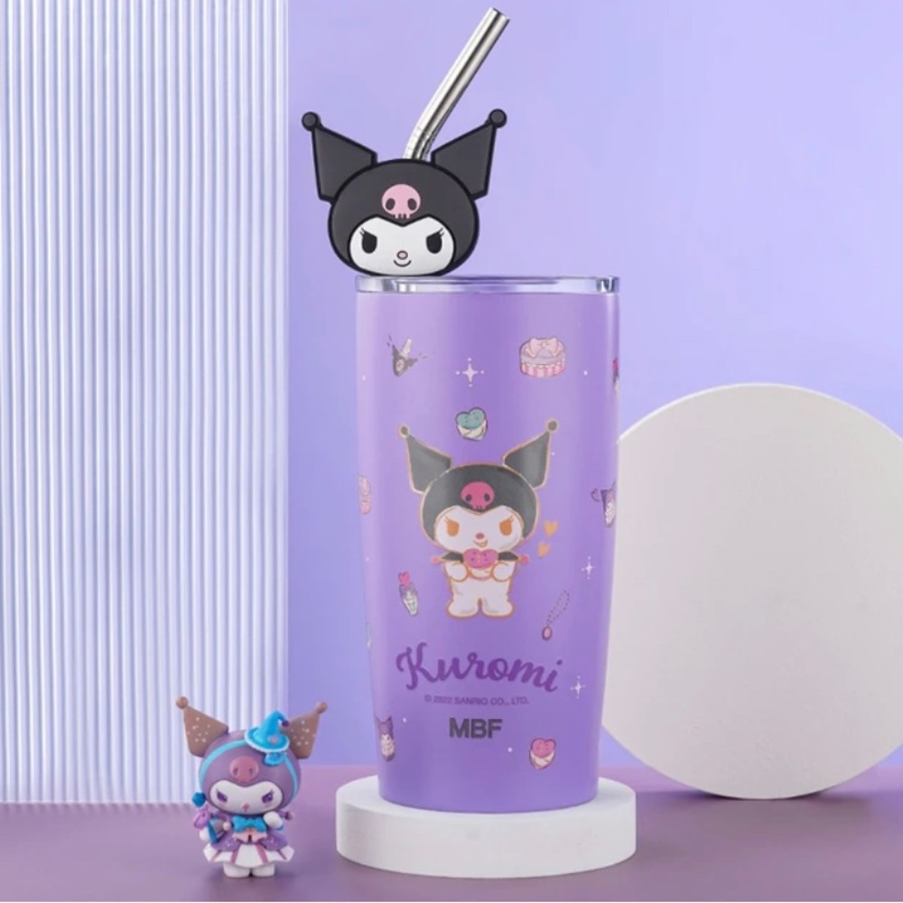 Sanrio Kuromi Thermal Steel Water Bottle Cup with Straw